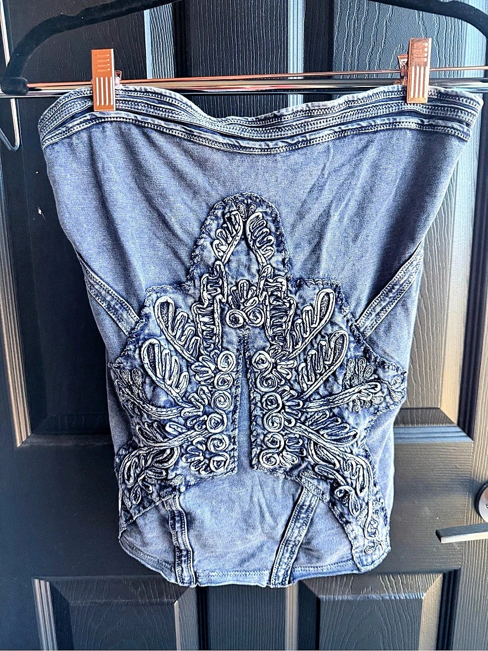 Free People Embroidered Denim tube top in Blue Size Small